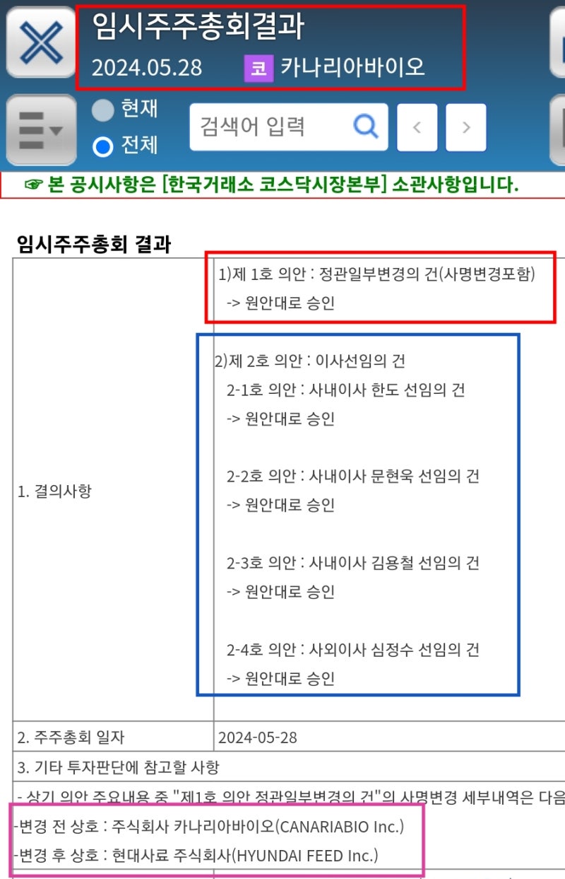 카나리아바이오 엠에이치씨앤씨 매각 사업구조개편 재감사 거래재개 오큐피바이오엠 주식배분 계획 : 네이버 블로그