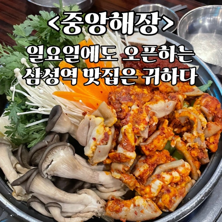  [삼성역 맛집] 누가 코엑스 주변에 맛집이 없대! 많이 없긴 하지만… 일요일도 하는 곱창전골과 내장탕이 기가 막힌 <중앙해장>이 있다
