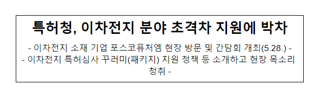 특허청, 이차전지 분야 초격차 지원에 박차 특허청, 이차전지 분야 초격차 지원에 박차