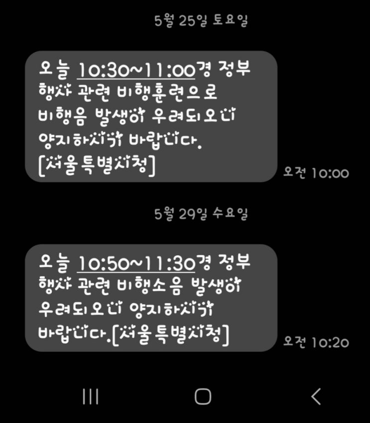 서울 정부행사 관련 비행소음 문자 <b>블랙이글스</b> UAE<b>대통령</b>환영식