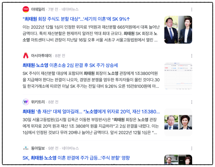 <b>최태원 노소영</b> 1조 3800억 현금으로 재산분할 이혼 판결