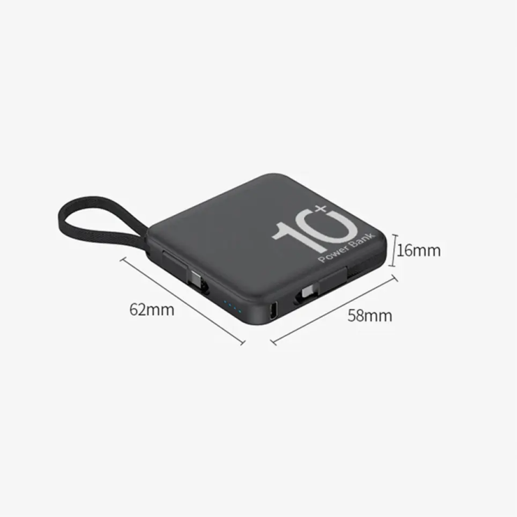  코드 내장 미니 보조배터리, 휴대용 컴팩트 보조배터리, 10000mAh 고속 충전 외장 배터리, 휴대폰 액세서리