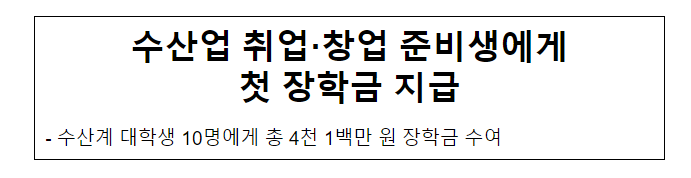 수산업 취업·창업 준비생에게 첫 장학금 지급 수산업 취업·창업 준비생에게 첫 장학금 지급