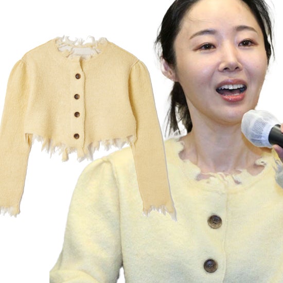 <b>민희진 기자회견</b> 옷 패션, 노란색 퍼버즈 가디건