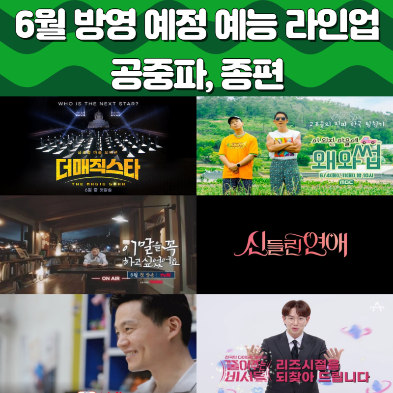 6월 방영 예정 한국 예능 공중파 종편 라인업 미쳤다!