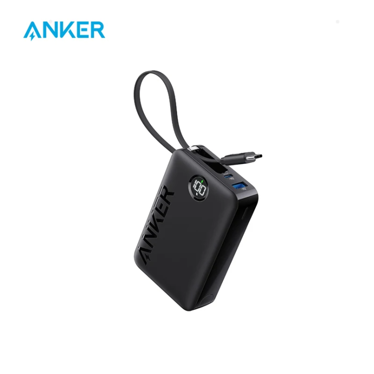 Anker 휴대용 충전기, 22.5W 고속 충전 보조배터리, 내장 USB-C 케이블, 1 USB-C, 1 USB-A, 20,000mAh