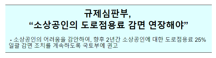 소상공인 도로점용료 부담 완화 관련 규제심판회의 결과 소상공인 도로점용료 부담 완화 관련 규제심판회의 결과