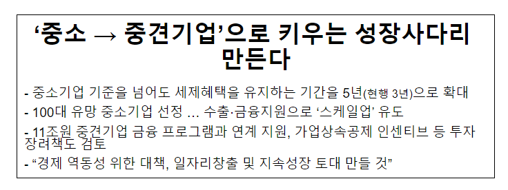 ‘중소→중견기업’으로 키우는 성장사다리 만든다 ‘중소→중견기업’으로 키우는 성장사다리 만든다