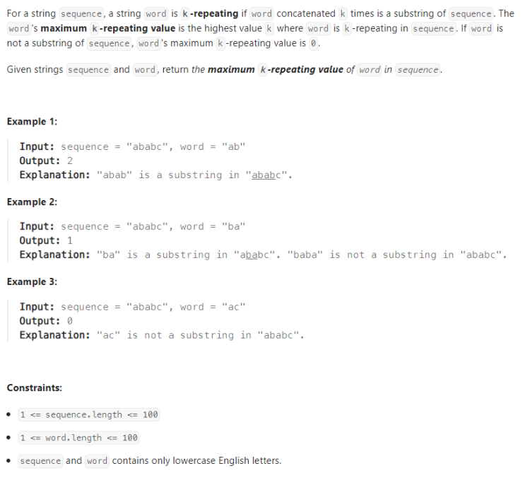 JAVA_LeetCode 1668_Maximum Repeating Substring