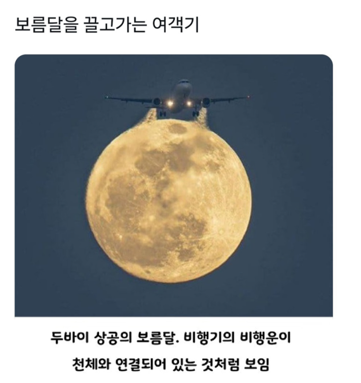  보름달을 끌고가는 여객기