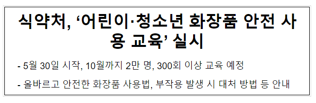 식약처, ‘어린이.청소년 화장품 안전 사용 교육’ 실시 식약처, ‘어린이.청소년 화장품 안전 사용 교육’ 실시