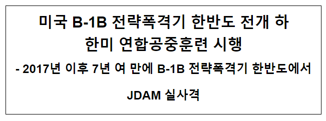 미국 B-1B 전략폭격기 한반도 전개 하 한미 연합공중훈련 시행 미국 B-1B 전략폭격기 한반도 전개 하 한미 연합공중훈련 시행