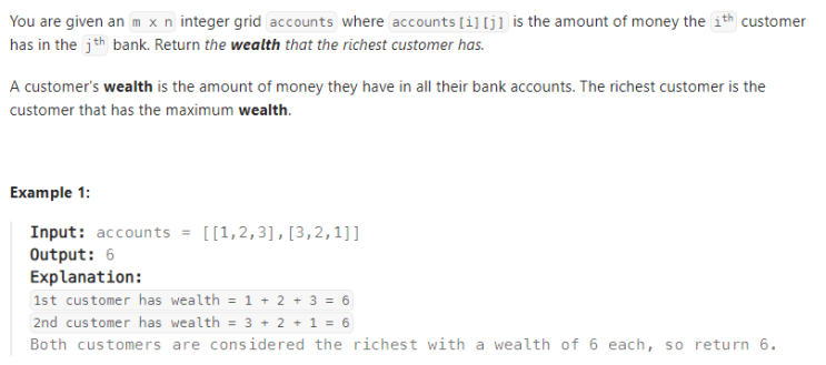  JAVA_LeetCode 1672_Richest Customer Wealth