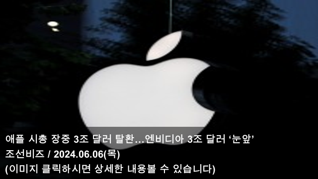 [오늘의 애플 소식] 24.06.06 애플 시총 장중 3조 달러 탈환... 