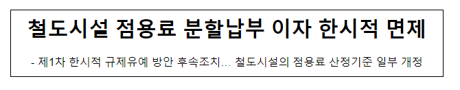 철도시설 점용료 분할납부 이자 한시적 면제 철도시설 점용료 분할납부 이자 한시적 면제