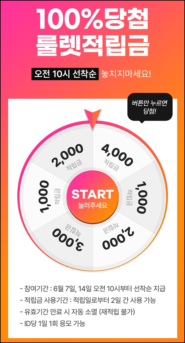 신세계쇼핑 룰렛 이벤트(랜덤 적립금~4천원 2만명)선착 오전 10시~ 신세계쇼핑 룰렛 이벤트(랜덤 적립금~4천원 2만명)선착 오전 10시~