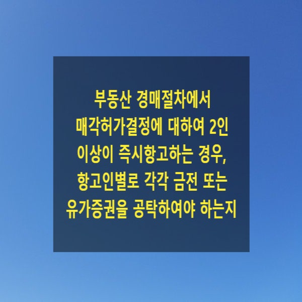  부동산 경매절차에서 매각허가결정에 대하여 2인 이상이 즉시항고하는 경우, 항고인별로 각각 금전 또는 유가증권을 공탁하여야 하는지