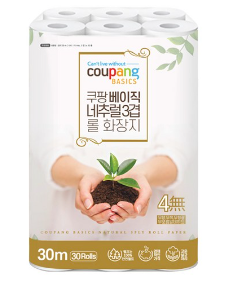  쿠팡로캣배달 쿠팡베이직 네추럴 3겹 천연펄프 롤화장지 30m, 30롤, 1팩 쿠팡 로케터배송 배달 휴지 생활용품추천 가격