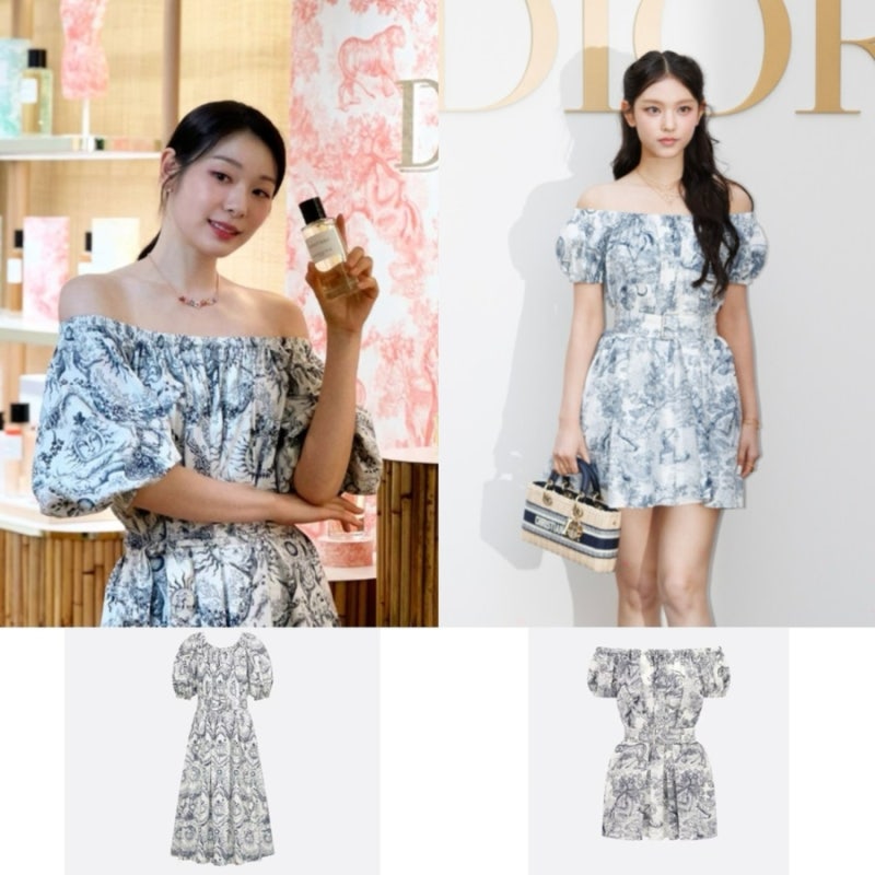 김연아 뉴진스 해린 패션 오프숄더 꽃무늬 크리스찬 디올 벨트 원피스 추천