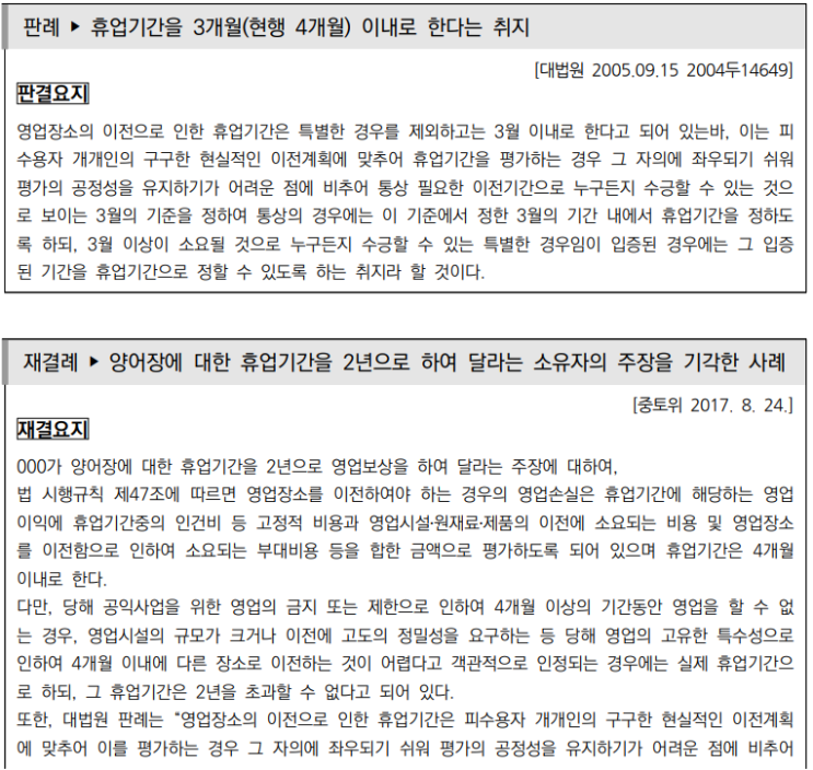  토지수용업무편람_영업의 휴업, 무허가 영업
