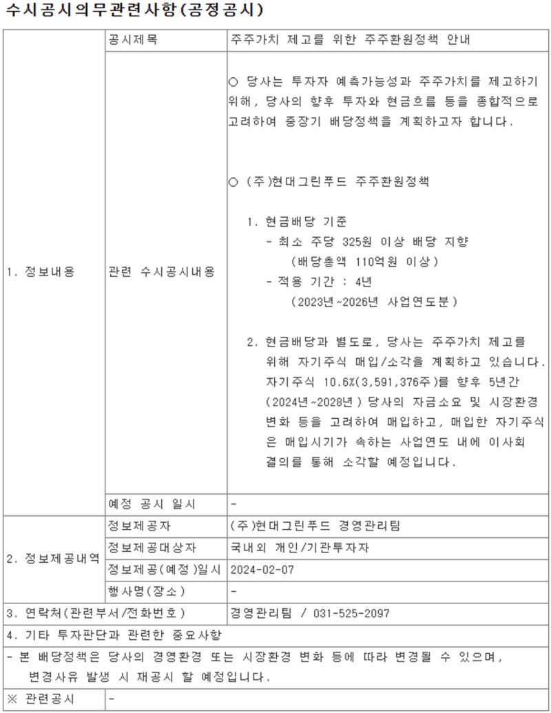 현대그린푸드 기업분석 : 네이버 블로그