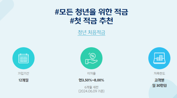  2024년 6월 추천 적금통장 - 신한은행 청년 처음적금(최대 8%) 살펴보기