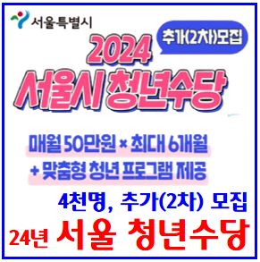  2024년 서울 청년수당 추가모집 (ft. 6월11일~13일) : 2차, 4천명, 신청기간, 선착순, 지원제외대상, 50만원, 미취업자, 단기근로자, 체크클린카드, 환수, 중복