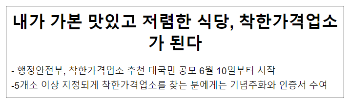 내가 가본 맛있고 저렴한 식당, 착한가격업소가 된다 내가 가본 맛있고 저렴한 식당, 착한가격업소가 된다