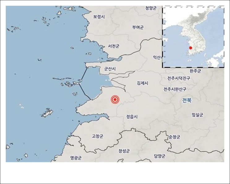 전북 <b>부안</b> 남서쪽 4km 8시 26분 규모 4.8 <b>지진</b> 발생.