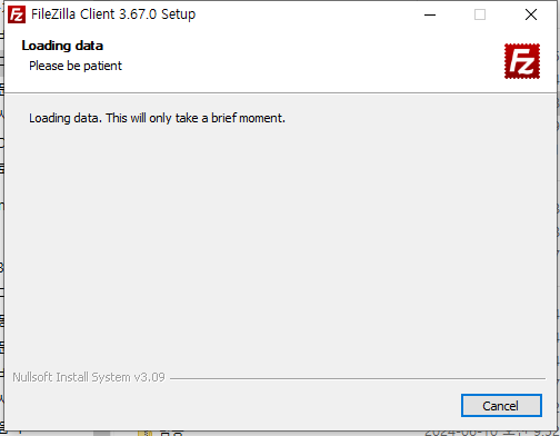  ftp 프로그램 파일질라(filezilla) 설치 시 Loading data this will only take a brief moment만 나오고 진행 안될 때