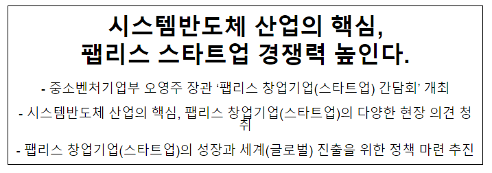 시스템반도체 산업의 핵심, 팹리스 스타트업 경쟁력 높인다. 시스템반도체 산업의 핵심, 팹리스 스타트업 경쟁력 높인다.