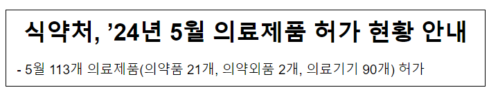 식약처, ’24년 5월 의료제품 허가 현황 안내 식약처, ’24년 5월 의료제품 허가 현황 안내