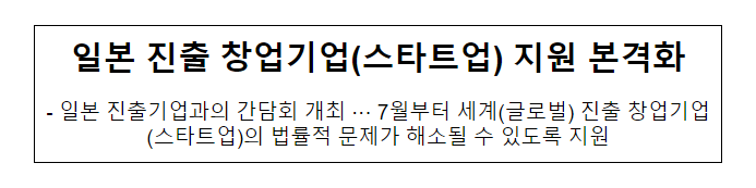 일본 진출 창업기업(스타트업) 지원 본격화 일본 진출 창업기업(스타트업) 지원 본격화