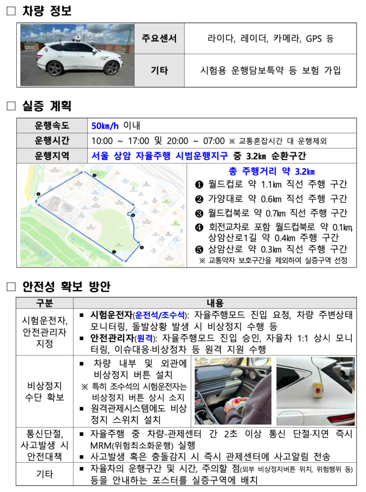 국내 1호 승용 무인 자율주행차 임시운행허가 국내 1호 승용 무인 자율주행차 임시운행허가