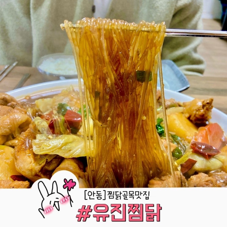  안동 찜닭골목맛집 유진찜닭 매콤한 간장소스 푸짐하고 당면가득