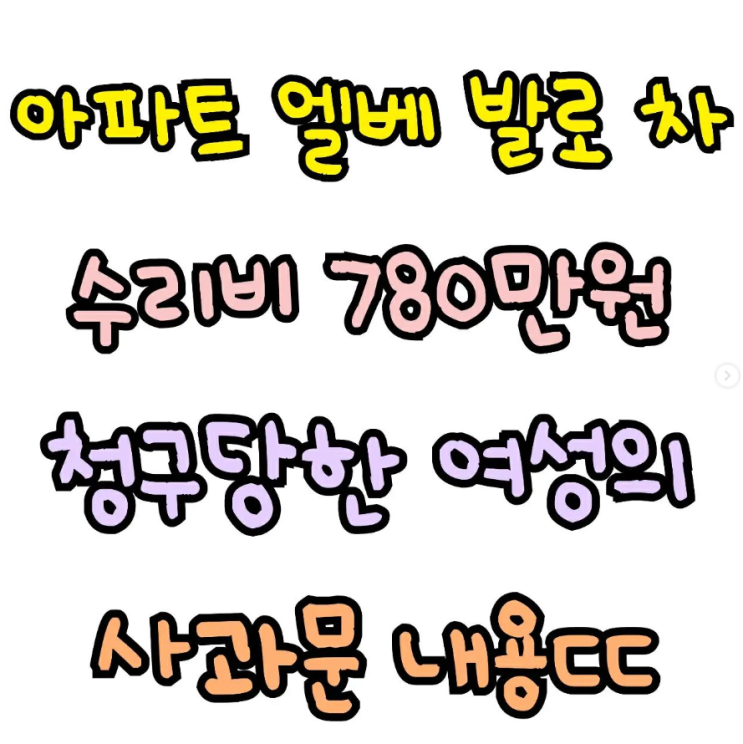  아파트 엘베 발로 차 수리비 780만원 청구당한 여성의 사과문 내용