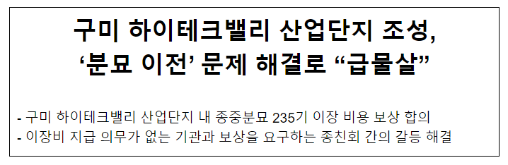 구미 하이테크밸리 산업단지 조성, ‘분묘 이전’ 문제 해결로 “급물살” 구미 하이테크밸리 산업단지 조성, ‘분묘 이전’ 문제 해결로 “급물살”
