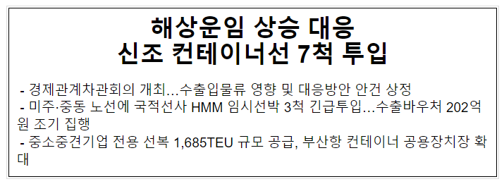 해상운임 상승 대응 신조 컨테이너선 7척 투입 해상운임 상승 대응 신조 컨테이너선 7척 투입
