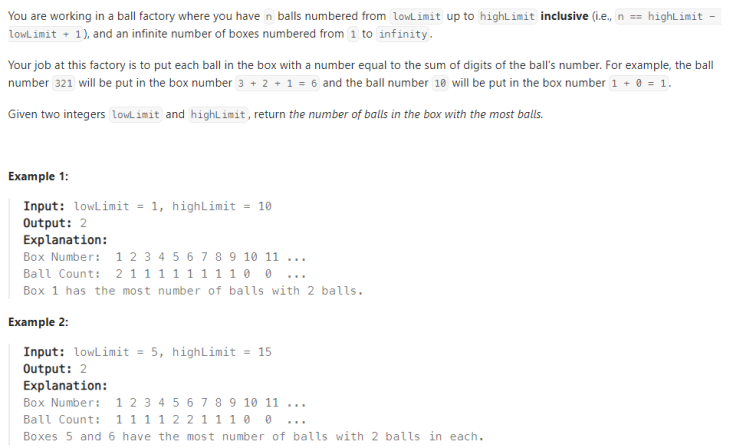  JAVA_LeetCode 1742_Maximum Number of Balls in a Box