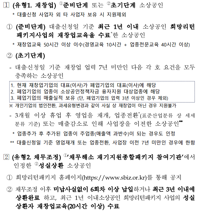  소상공인 재도전특별자금 신청대상 알아보기
