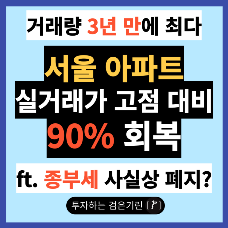 <b>서울</b> 아파트 실거래가 고점... 90% 회복 ft. 종부세 사실상 <b>폐지</b>?