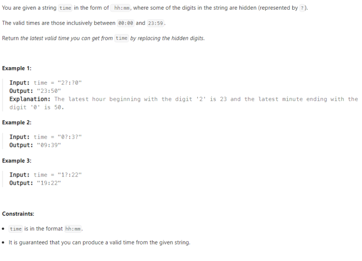  JAVA_LeetCode 1736_Latest Time by Replacing Hidden Digits