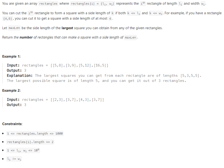  JAVA_LeetCode 1725_Number Of Rectangles That Can Form The Largest Square