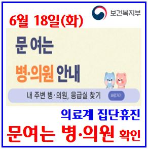  6월 18일 문여는 동네병의원 확인방법 (ft. 집단휴진) : 검색, 휴무, 총파업, 여의도, 진료거부, 129, 응급실, 의료포털, 보건소, 업무개시명령, 휴진병원리스트