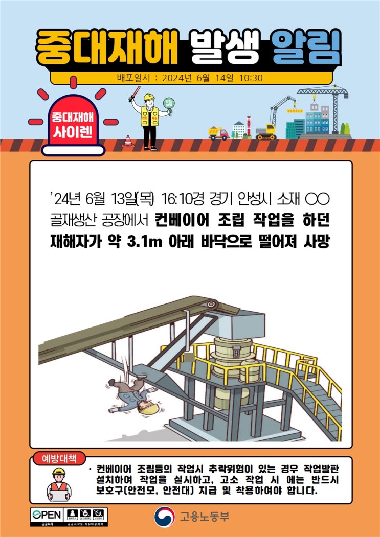  경기 안성시 골재 생산공장 컨베이어 떨어짐 사고