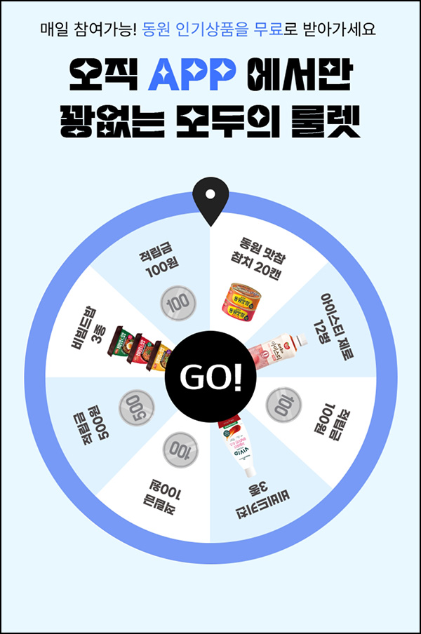 동원몰 룰렛이벤트(적립금 및 제품)즉당~06.30 동원몰 룰렛이벤트(적립금 및 제품)즉당~06.30