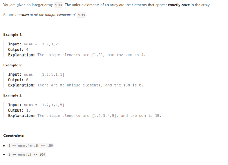  JAVA_LeetCode 1748_Sum of Unique Elements
