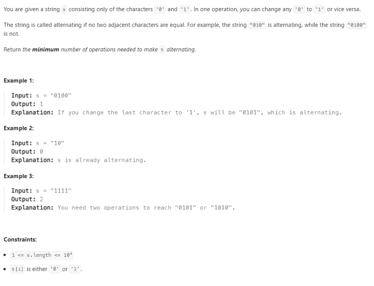  JAVA_LeetCode 1758_Minimum Changes To Make Alternating Binary String