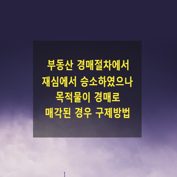  부동산 경매절차에서 재심에서 승소하였으나 목적물이 경매로 매각된 경우 구제방법(부당이득, 손해배상, 경매신청인이 매수한경우)