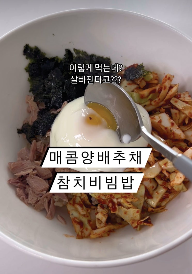  [안다테이블] 유지어터레시피 매콤양배추채 참치비빔밥